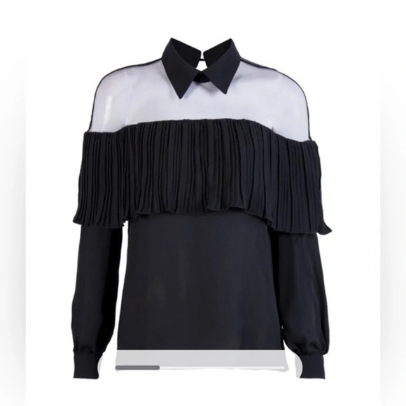 Turn-Down Collar Long Sleeve Pleated Shoulder Blouse XL Black (run Small Like S) - Picture 1 of 8